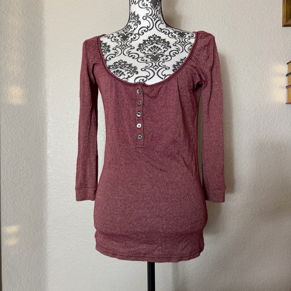 Michael Stars Scoop Neck Henley Top ASO Elena Gilbert
